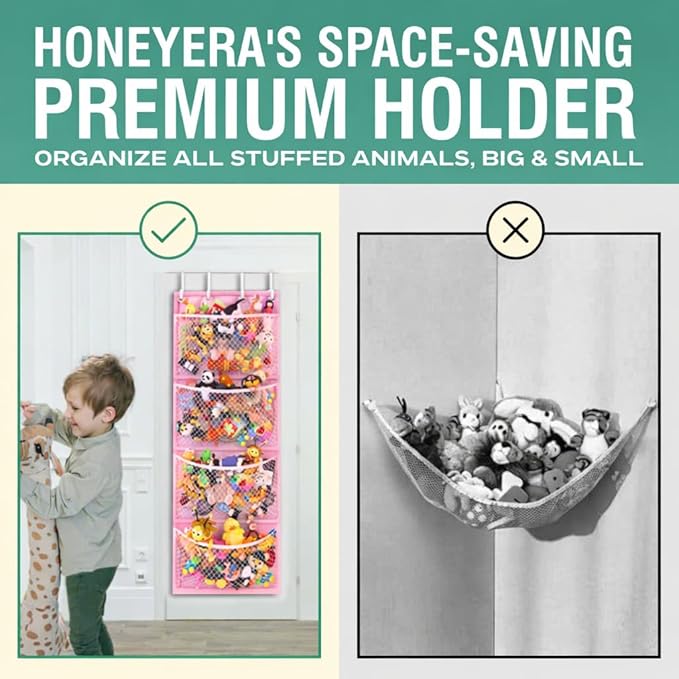 Honeyera Storage for Stuffed Animals - Over Door Organizer for Stuffies, Baby Accessories, and Toy Plush/Easy Installation wi