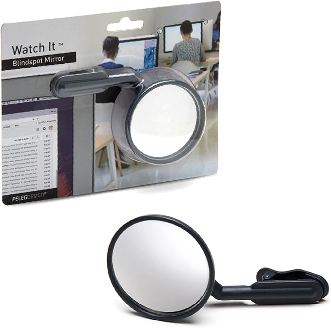 Peleg Design Watch-It – Monitor Mirror, Clip-On Cubicle, Computer Rear-View mirror, Convex for Personal Safety or Security, Cabinet Desk Rear-View Monitors Blind Spot