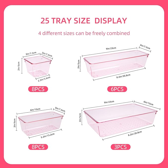 Kitchen Desk Drawer Organizers Storage for Office, Small Acrylic Vanity Trays Makeup Organizer for Drawer Bathroom Plastic Ma