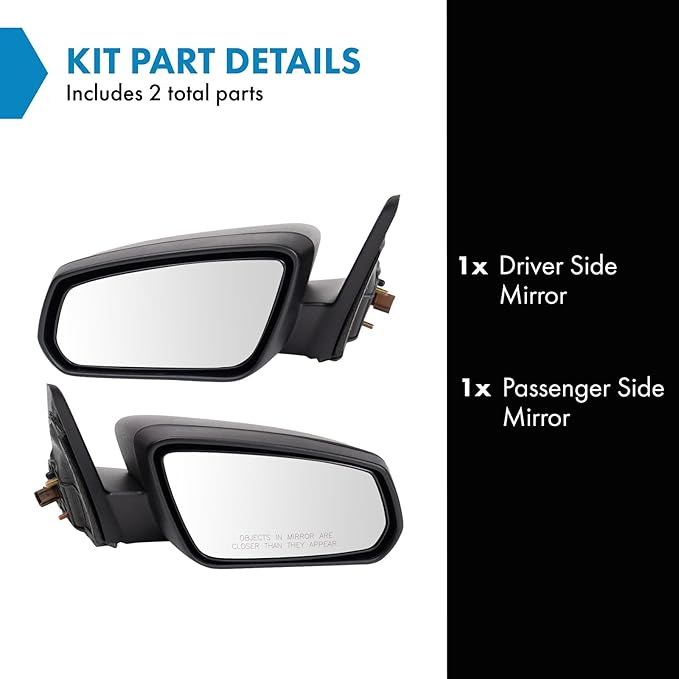 TRQ Driver and Passenger Side Power Mirror Set Textured Black Without Memory Compatible with 2010 Ford Mustang FO1320717 FO13