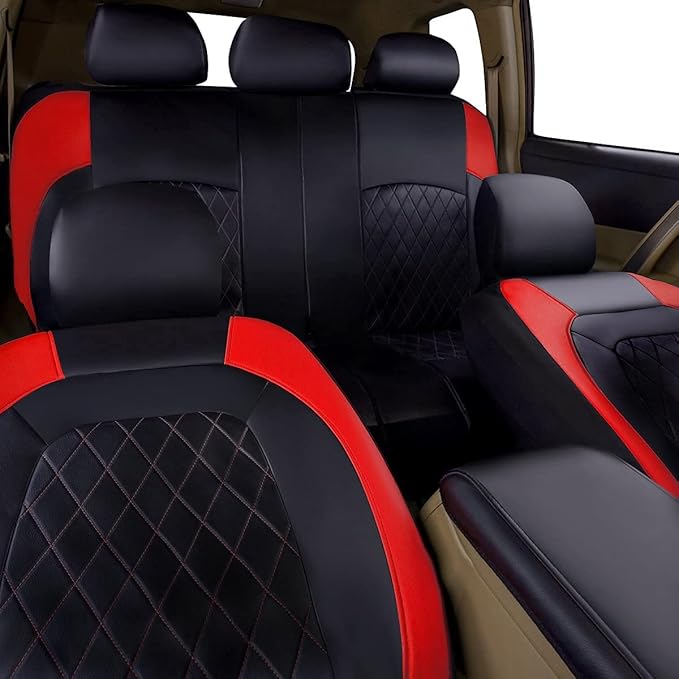 Universal Faux Leather Car Seat Covers Full Set Airbag Compatible Breathable Fit for Cars Trucks SUVs Deluxe Pu Luxury Vinyl(