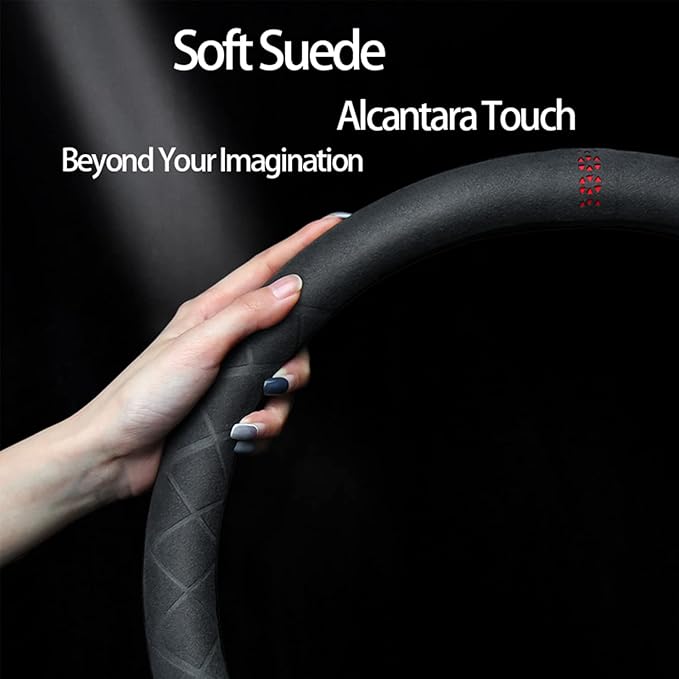 Suede Steering Wheel Cover,Compatible with Dodge Avenger Grand Caravan Challenger Charger Suede Leather Sport Non-Slip Wheel Cover Car Interior Accessories 15.5 16 inch for Man and Women