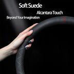 Suede Steering Wheel Cover,Compatible with Nissan Xterra Sentra Frontier Altima Rogue 350Z Murano Juke Alcantara Sport Non-Slip Wheel Cover Car Interior Accessories 15 inch For Man and Women