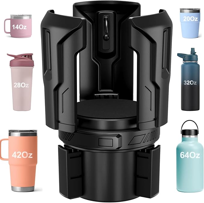 Cup Holder Expander (Adjustable Holder & Base, Auto-Fit Hold, One Button Open), Car Cup Holder Expander for Yeti, Hydro Flask