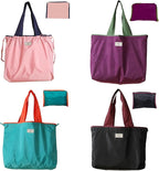 4PC Foldable Reusable Shopping Bags 210D Nylon Waterproof Travel Grocery Tote with Drawstring Mouth & Reinforced Handle
