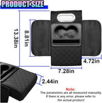 Leather Car Center Console Cover, Universal Automotive Armrest Booster Cushion, Vehicle Middle Console Organizer with 2 Cup Holders, Side Storage Bag, Tissue Box & Phone Slot(Black)