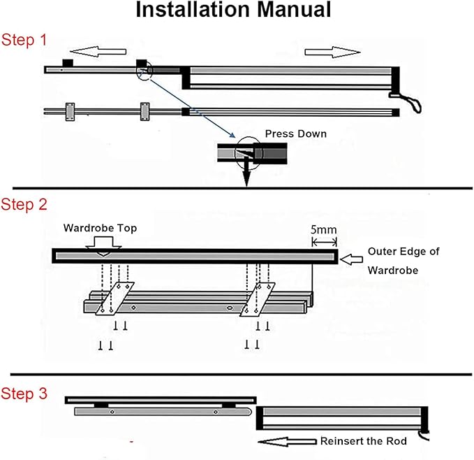 Sliding Wardrobe Closet Rod - Extendable Clothes Rail, Extendable Wardrobe Rail in Steel, Household Space-Saving Pants Storag