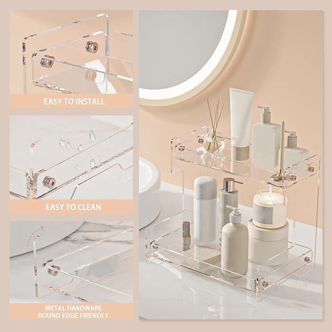 Bathroom Counter Organizer Countertop 2 Tier Storage Acrylic Corner Makeup Organizer for Perfume Stand, Vanity Holder, Dresse