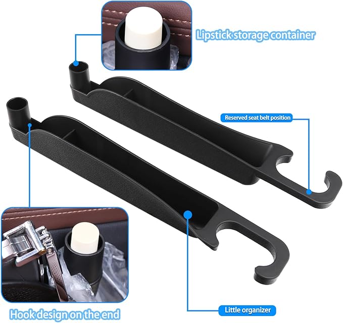 Supin Car Seat Gap Filler Set of 2, Multifunctional Seat Side Gap Filler with Organizer & Hook Function& 2 Storage for Stabilizing Phone,Keys Wallet, Fill The Gap Between Seat & Console (Black)
