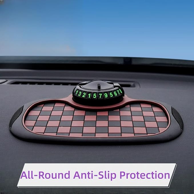 Upgrade Multifunction Car Anti Slip Mat with 360° Rotatable Phone Holder,Temporary Parking Number & Anti-Slip Dashboard Pad,M