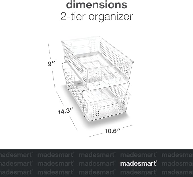 madesmart 2 Tier Organizer, Under Cabinet Storage with Pull Out Sliding Drawers, for Cleaning Supplies, Undersink Storage, Sp