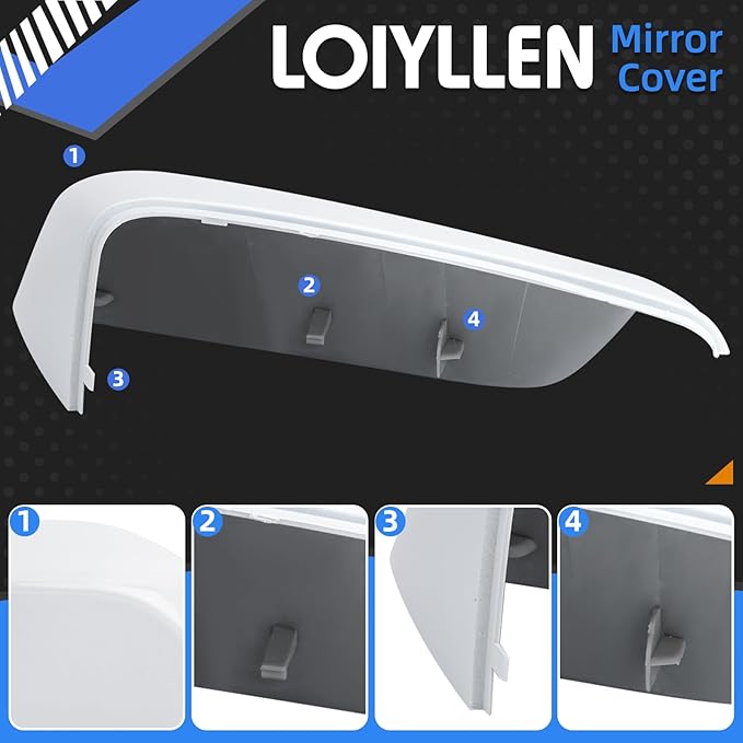 Passenger Side Mirror Cover Replacement for Chevrolet Chevy Malibu 2016 2017 2018 2019 2020 2021 2022 2023 2024 2025 - Right Side Mirror Covers, Rear View Mirrors Cap Accessories White