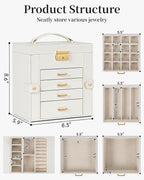TORIBIO Jewelry Box for Women, Leather Jewelry Organizer with Mirror & Lock, 5-Tier Jewelry Storage Organizer with 4 Drawers 