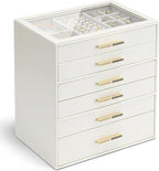 VLANDO 6 Layer Jewelry Box for Women, Glass Lid Jewelry Organizer with 6 Drawers for Necklaces Rings Earrings Bracelets - Clo