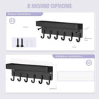 VIS'V Key Holder Wall Mount, Compact Adhesive Key Rack with Tray, 6 Hooks, 2 Mount Options, Black