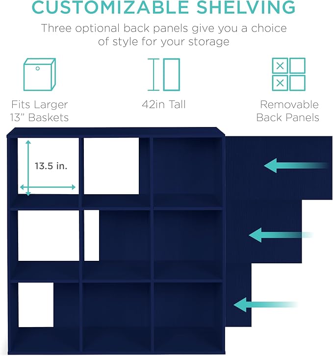 Best Choice Products Kids Bookcase 9-Cube Storage Organizer, 13.5in Shelf Opening, Bookshelf, Toy Storage, Customizable w/ 3 
