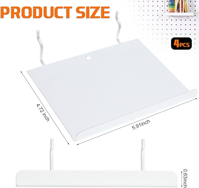 Beeveer 4 Pcs Pegboard Shelves Wall Organizer Brackets Pegboard Steel Tray Accessories Organizing Tools for Craft Garage Nurs