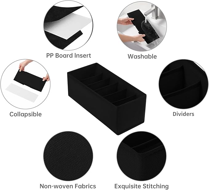 3 Pack Fabric Belt Organizer with 6 Grids per Organizer, Foldable Drawer Organizers for Closet and Drawer, Belt and Tie Holde