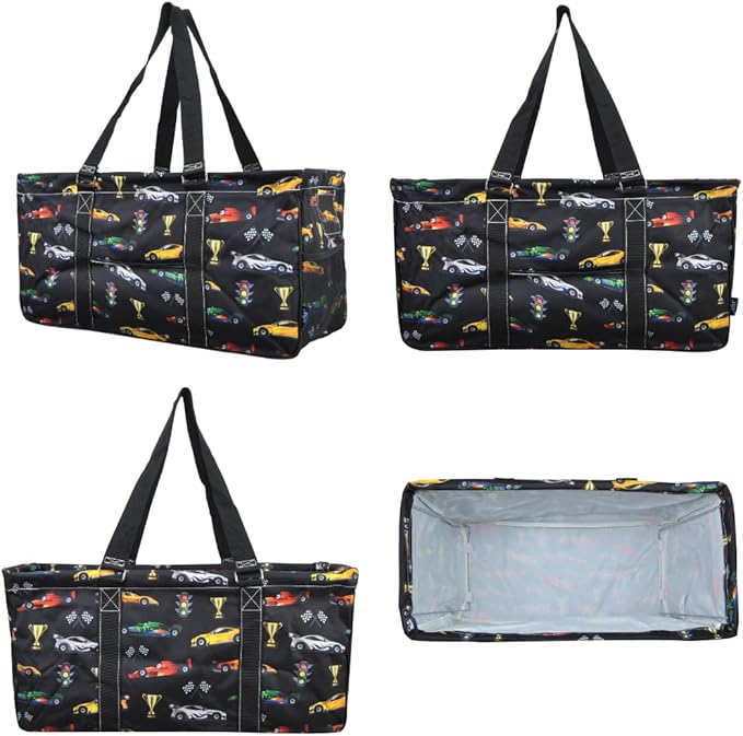 NGIL Extra Large Utility Tote Reusable Grocery Organizing Bag Oversized Collapsible for Storage, Picnic,Car, Beach (Racecar-Black)