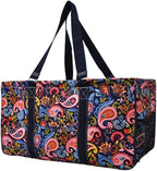 NGIL Extra Large Utility Tote Reusable Grocery Bag Oversized Collapsible for Groceries, Storage, Picnic, Beach (Paisley Perfection-Navy)