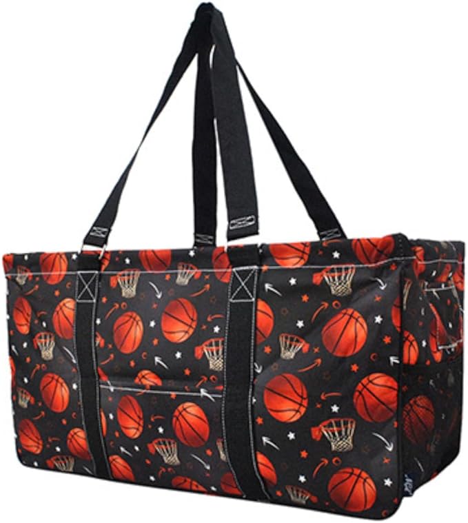 NGIL Extra Large Utility Tote Reusable Grocery Bag Oversized Collapsible for Groceries, Storage, Picnic, Beach (Basketball Pro-Black)