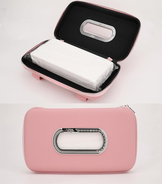 Car Tissue Holder, Sun Visor Napkin Holder, Luxury PU Leather Backseat Tissue Case Holder (Pink)