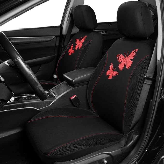 Flying Banner Butterfly car seat Covers ful Set Fashion Universal Lady Woman Female Rear Bench Split Colorized (Full Set, Red