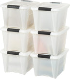 IRIS USA 19 Qt Stackable Plastic Storage Bins with Lids, 6 Pack - BPA-Free, Made in USA - Discreet Organizing Solution, Latch
