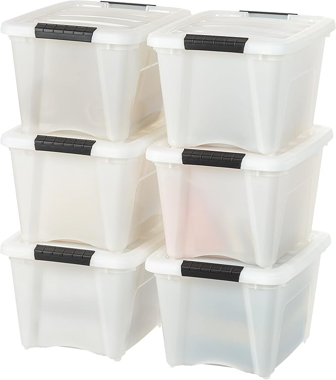 IRIS USA 19 Qt Stackable Plastic Storage Bins with Lids, 6 Pack - BPA-Free, Made in USA - Discreet Organizing Solution, Latch