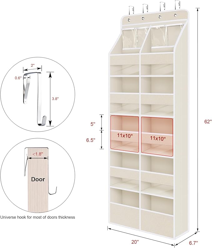 Univivi 6-Shelf Over Door Hanging Organizer Fabric Door Storage with 10 Large Pockets and 4 Small PVC Pockets Closet Cabinet 