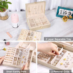 Voova Jewelry Box Organizer for Women Girls, 2 Layer Large Men Jewelry Storage Case, PU Leather Display Jewellery Holder with