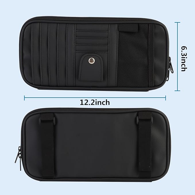Car Visor Organizer CD Holder, Faux Leather Multi-Pocket Organizer Storage for Car/SUV/Truck with 13 CD Storage Sleeves, Sunglass Clip, Card Holder, CD Case Holder, Visor Accessories