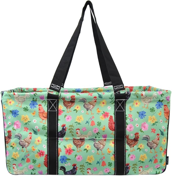 NGIL Extra Large Utility Tote Reusable Grocery Bag Oversized Collapsible for Groceries, Storage, Picnic, Beach (Barnyard Blossom-Black)