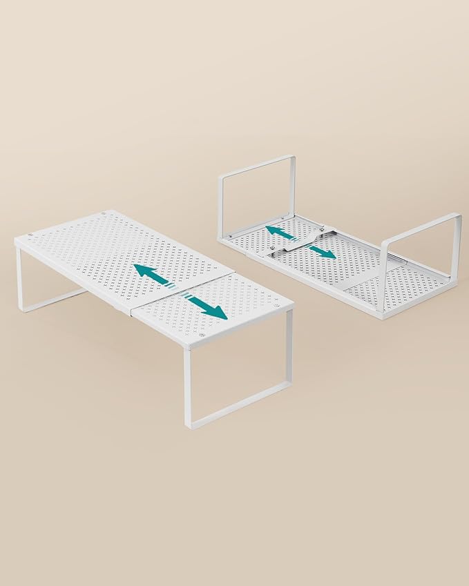 SONGMICS Spice Racks, Set of 4 Expandable Kitchen Countertop Shelves, Small Cupboard Organizers, Metal, Space-Saving Tabletop