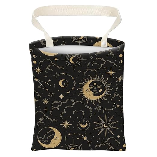 Car Trash Can, Cute Car Trash Bag, Hanging Car Organizer and Storage Bag, Trash Bin for Car Accessories, Vehicle, Travelling, Camping Golden Moon Star