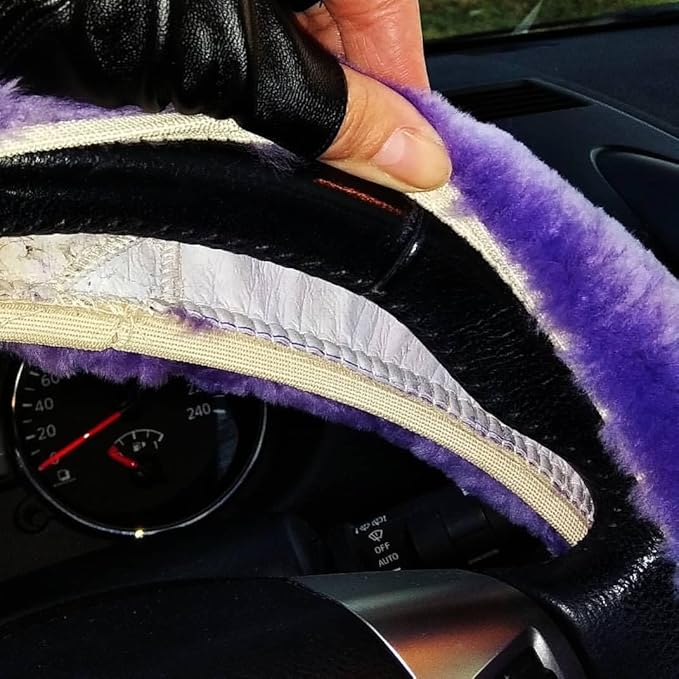 Genuine Fuzzy Wool Sheepskin Fur car Steering Wheel Cover for Adults Girls Women Men,Protector for Universal Steering Wheel 3