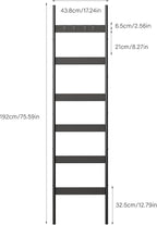Blanket Ladder, 6-Tier Towel Holder with 4 Removable Hooks, Farmhouse Wall Leaning Decorative Rack Shelf, Wooden Towel Displa