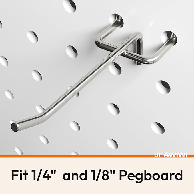 JEAWIWI 60 Pack 4 Inch Metal Pegboard Hooks, Fit 1/4 in and 1/8 in Peg Board Organizer Accessories, for Hanging Storage, Gara