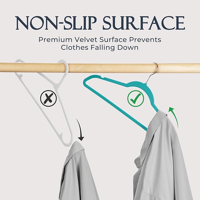 HOUSE DAY Mint Green Velvet Hangers 60 Pack, Non Slip Clothes Felt Hanger Heavy Duty for Coat, Premium Slim Space Saving Suit