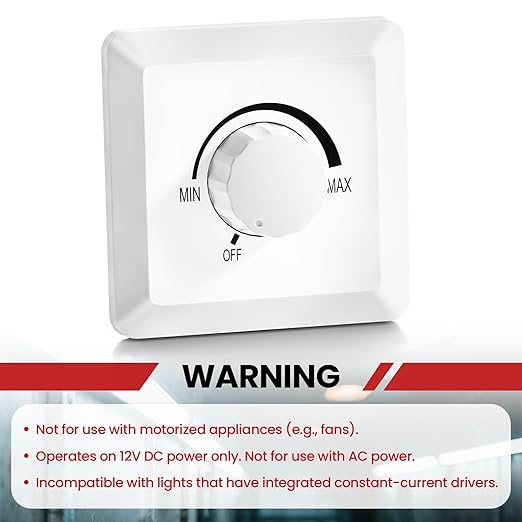 GZV 12V Dimmer Switch, 200W PWM Dimmer Switch - Adjustable Brightness for LED, Halogen, Incandescent & Strip Lights - Compatible with RV, Auto, Truck, Marine, White