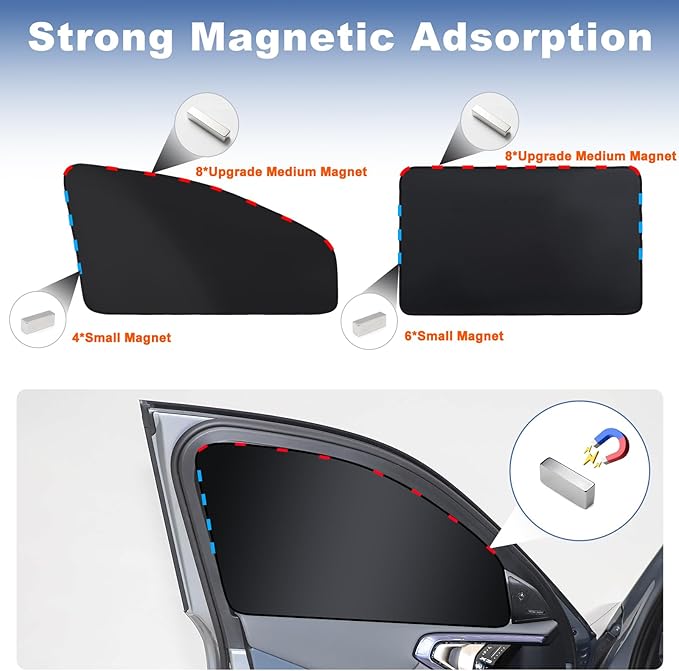 Car Window Covers for Privacy - Universal Side Window Sun Shades for Camping, Baby Naps & Travel - UV & Heat Reduction, Easy Install Magnetic Car Window Shades