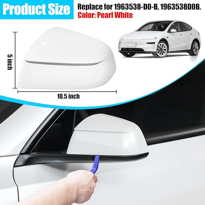 Jaronx Compatible with Tesla Model Y Mirror Cover Replacement Juniper 2025 2026, Left Driver Side Clip-on Rear View Mirror Cover Cap for Tesla Model Y Juniper Accessories 1963538-D0-B (Pearl White)