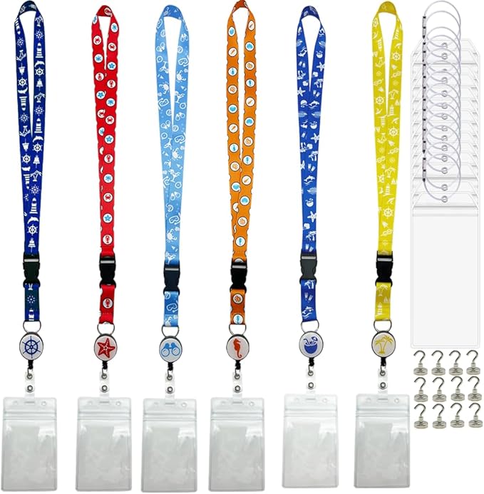 DAYUMKOU 6 Set Cruise Luggage Tags with Detachable Cruise Lanyard for Ship Cards Include Hooks, Luggage Tag Holders for Carni