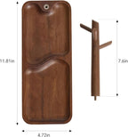 Black Walnut Solid Wood Key Dish Bowl for Entryway Table Square Tray With 3 Hooks, Open Storage for Keys, Wallet, Jewelry (Wa