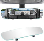 LivTee Rear View Mirror, Universal 12" (305mm) Wide-Angle Panoramic Convex Rearview Mirror with Clear Slim Frame, Strap-On Design Fits Original to Reduce Blind Spots for Cars SUVs Trucks