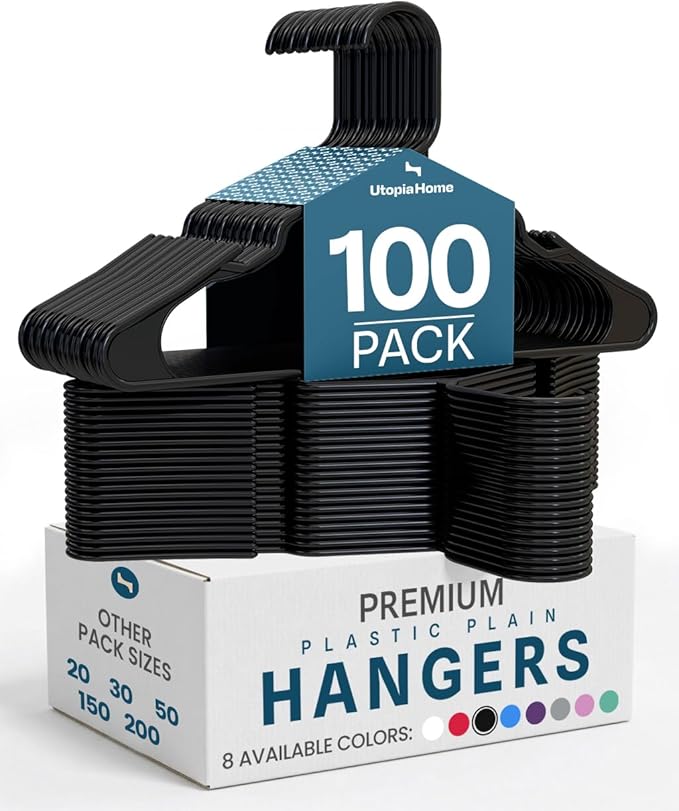 Utopia Home Plastic Hangers 100 Pack - Perfect Space Saving Clothes Hanger - Durable and Strong - Perfect Closet Organizers w
