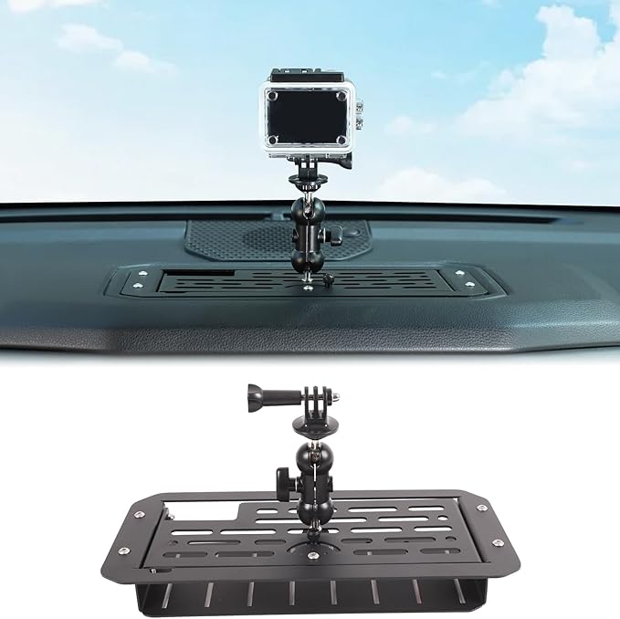 Car Center Console Dashboard Storage Organizer Tray with Dash Cam Mount Holder Compatible with Toyota Tundra/Sequoia 2022-2026, Car Cameras Bracket for Go pro/Action Camera Video Record Accessories