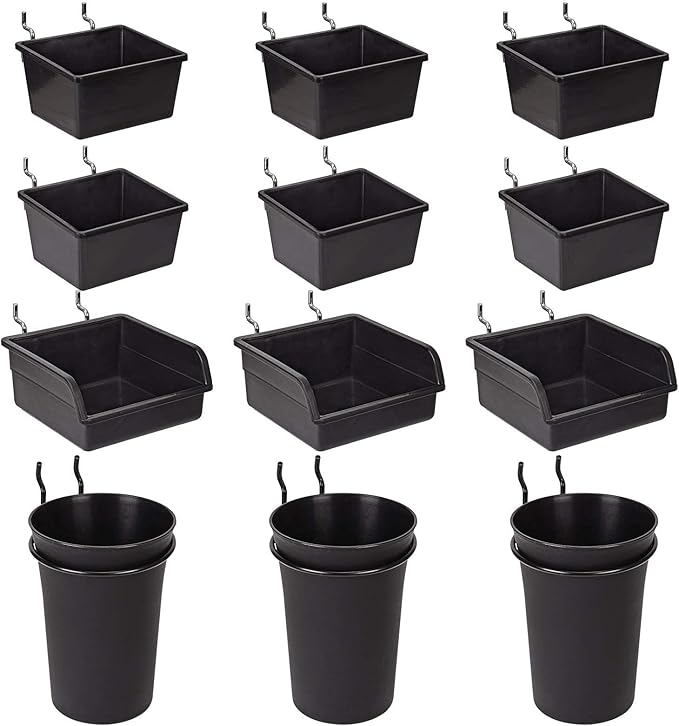 G.CORE 12 Pack Pegboard Bins PegBoard Cups with Hooks & Loops, Peg Board Hooks Assortment Organizer Accessory, Various Tools 