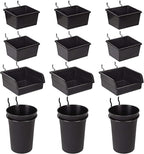 G.CORE 12 Pack Pegboard Bins PegBoard Cups with Hooks & Loops, Peg Board Hooks Assortment Organizer Accessory, Various Tools 