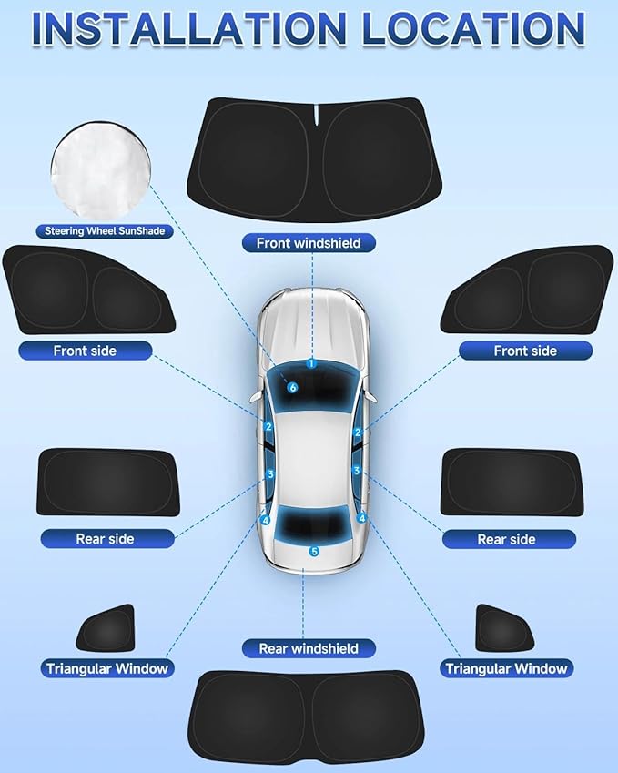 8PCS Window Shades for Volkswagen Atlas 2018-2025 Accessories – Full Coverage Sun Shade for Side Windows, Rear Triangular & Windshield – UV Protection & Privacy for Camping, Napping, Relaxing